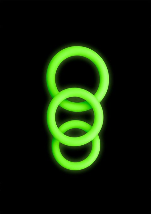 3 pcs Cock Ring Set - Glow in the Dark - Neon Green - pierścień erekcyjny