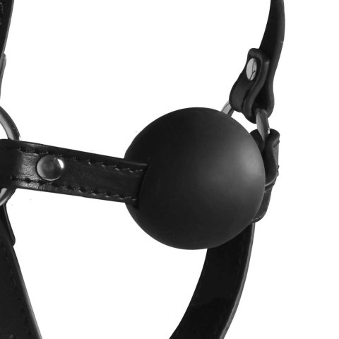 Blindfolded Head Harness with Solid Ball Gag - Black - uprząż na głowę z kneblem