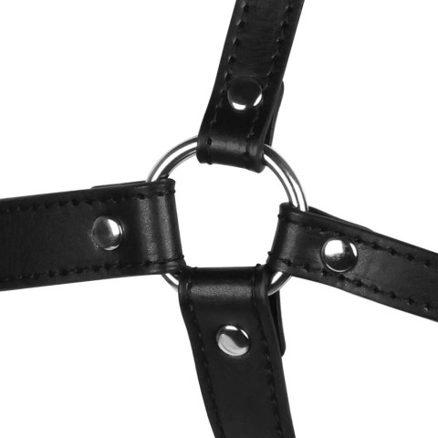 Blindfolded Head Harness with Solid Ball Gag - Black - uprząż na głowę z kneblem