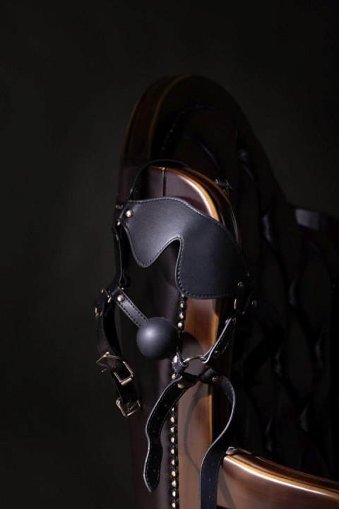 Blindfolded Head Harness with Solid Ball Gag - Black - uprząż na głowę z kneblem