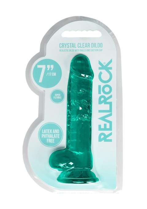 7"""" / 19 cm Realistic Dildo With Balls - Turquoise - Dildo z przyssawką