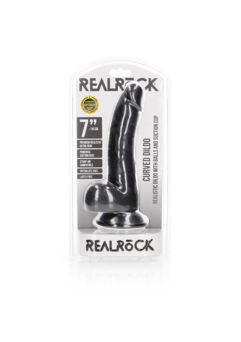 Curved Realistic Dildo Balls Suction Cup - 7""""/ 18 cm - Czarne dildo z przyssawką