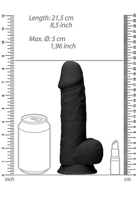 Silicone Dildo With Balls - 21,6 cm - Black - Czarne realistyczne dildo