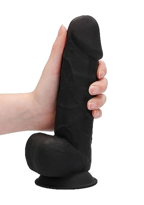 Silicone Dildo With Balls - 21,6 cm - Black - Czarne realistyczne dildo