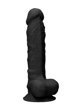 Silicone Dildo With Balls - 22,8 cm - Black - Czarne realistyczne dildo