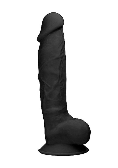 Silicone Dildo With Balls - 22,8 cm - Black - Czarne realistyczne dildo