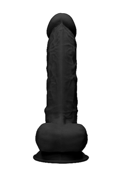 Silicone Dildo With Balls - 22,8 cm - Black - Czarne realistyczne dildo