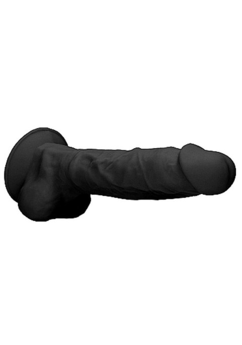 Silicone Dildo With Balls - 22,8 cm - Black - Czarne realistyczne dildo