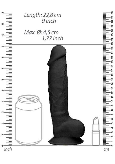 Silicone Dildo With Balls - 22,8 cm - Black - Czarne realistyczne dildo