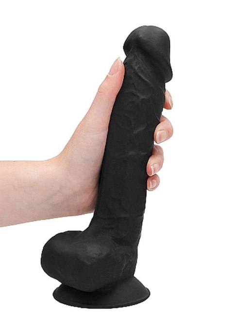 Silicone Dildo With Balls - 22,8 cm - Black - Czarne realistyczne dildo