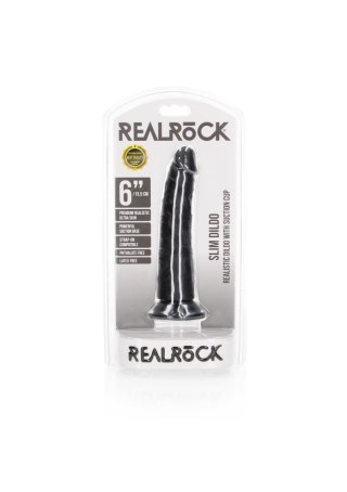 Slim Realistic Dildo with Suction Cup - 6""""/ 15,5 cm - Czarne dildo z przyssawką