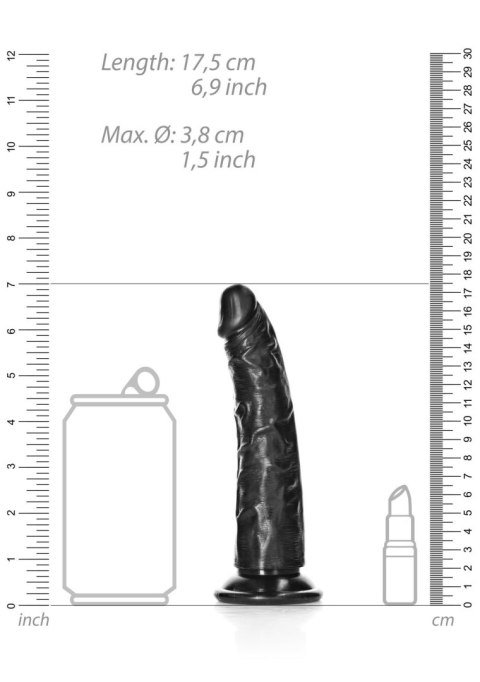 Slim Realistic Dildo with Suction Cup - 6""""/ 15,5 cm - Czarne dildo z przyssawką