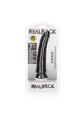 Slim Realistic Dildo with Suction Cup - 7""""/ 18 cm - Czarne dildo z przyssawką