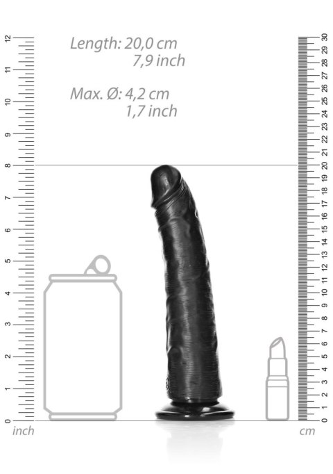 Slim Realistic Dildo with Suction Cup - 7""""/ 18 cm - Czarne dildo z przyssawką