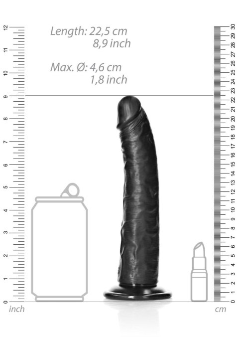 Slim Realistic Dildo with Suction Cup - 8""""/ 20,5 cm - Czarne dildo z przyssawką