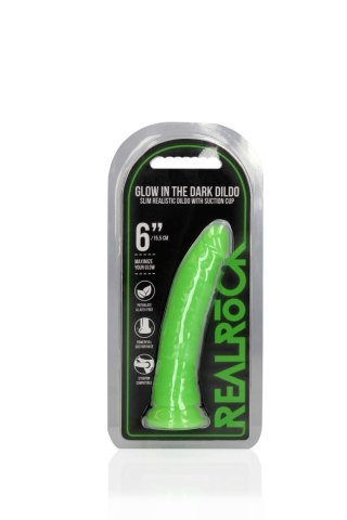 Slim Realistic Dildo with Suction Cup - Glow in the Dark - 6'' / 15,5 cm - dildo analne