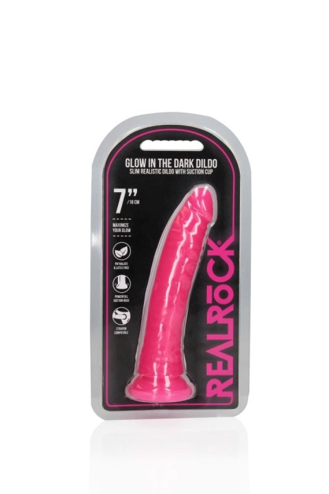 Slim Realistic Dildo with Suction Cup - Glow in the Dark - 7'' / 18 cm - dildo analne