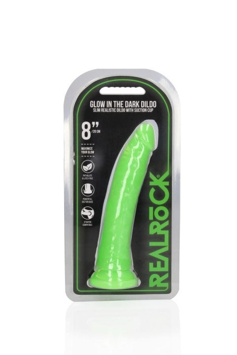 Slim Realistic Dildo with Suction Cup - Glow in the Dark - 8'' / 20 cm - dildo analne