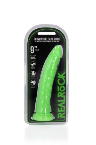 Slim Realistic Dildo with Suction Cup - Glow in the Dark - 9'' / 22,5 cm - dildo analne